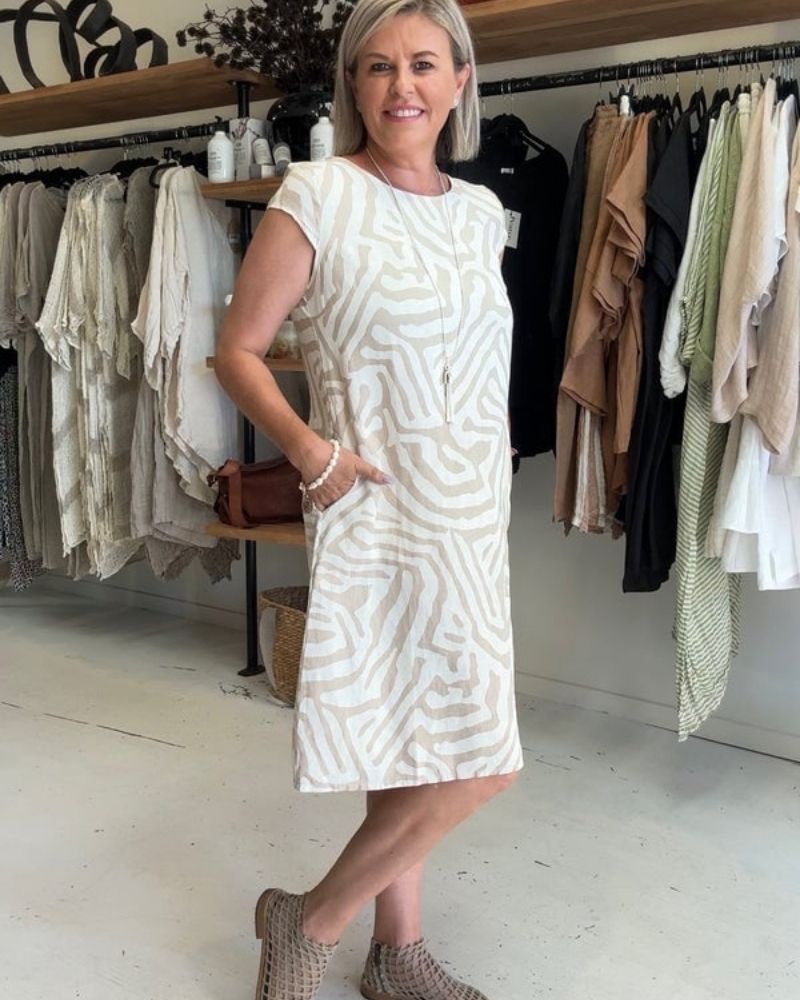 Phoebe | Elegantes bedrucktes Rundhals-Kleid für Damen