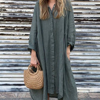 Aireni | Maxi-Hemdkleid aus Leinen mit geknöpfter Front