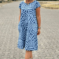 Hallie | elegantes Sommerkleid mit Rundhalsausschnitt und hübschem Print