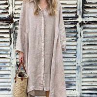 Aireni | Maxi-Hemdkleid aus Leinen mit geknöpfter Front