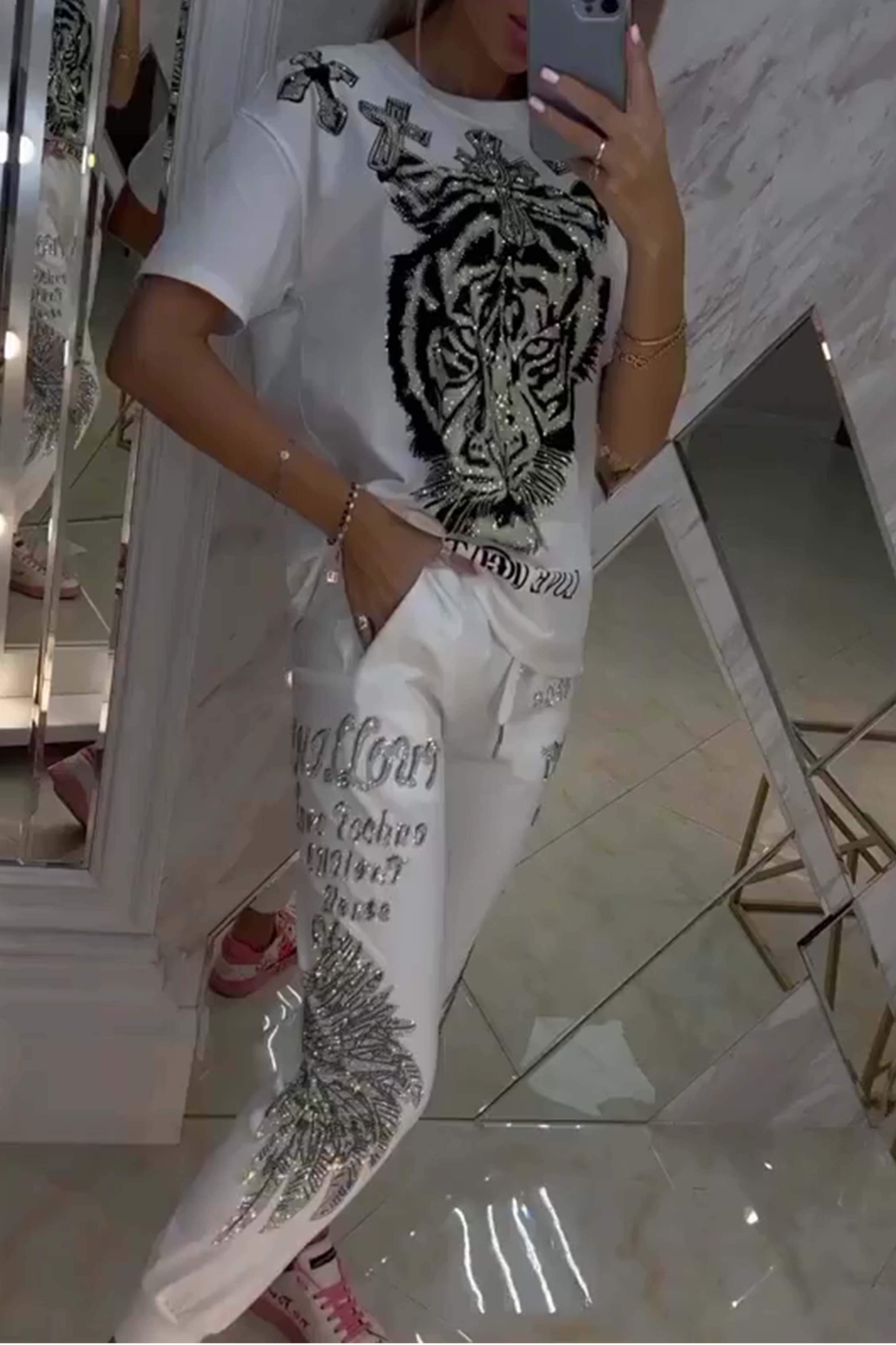 Ozria | Glamouröses Tiger-Trainingsanzug-Set