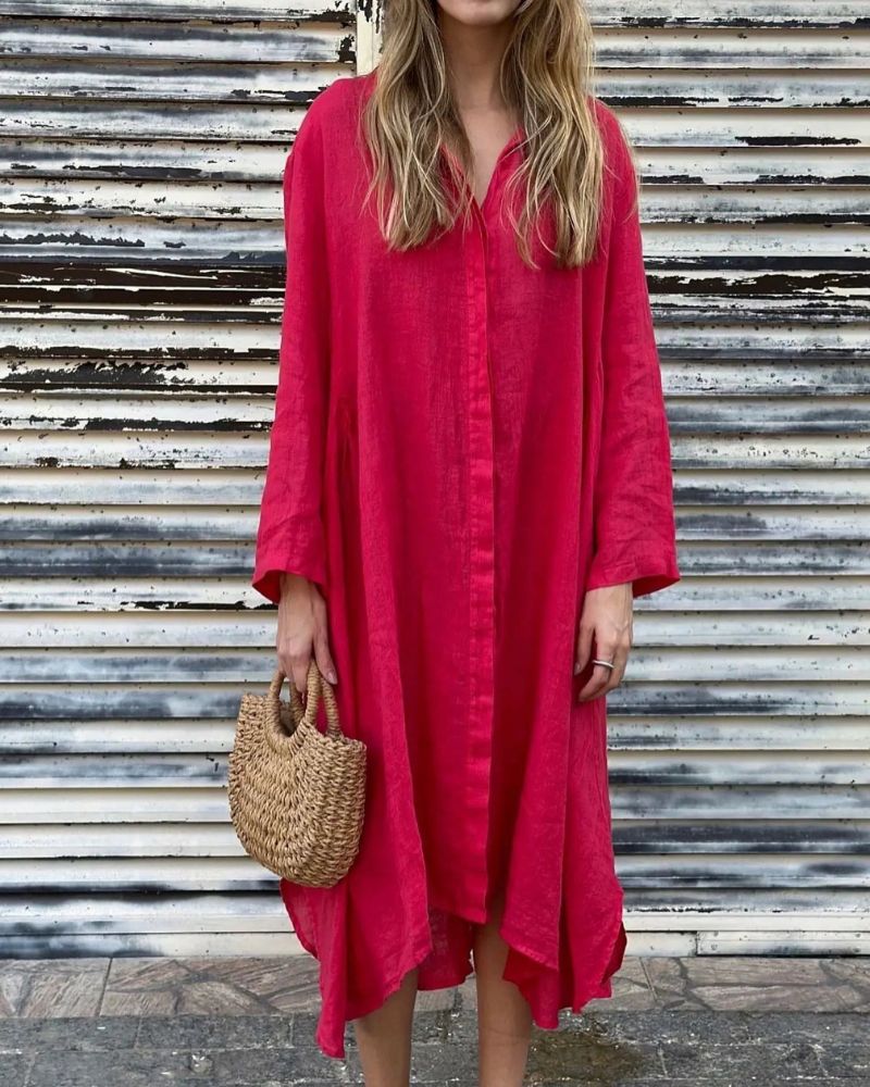 Aireni | Maxi-Hemdkleid aus Leinen mit geknöpfter Front