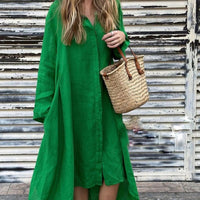 Aireni | Maxi-Hemdkleid aus Leinen mit geknöpfter Front