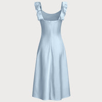 Hyra | Blaues Satin-Midikleid mit Rüschen