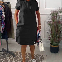 Nyla | Bequemes kurzärmeliges Freizeitkleid mit Kapuze