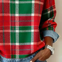 Cassia | Trendiger Karo-Pullover im Denim-Patchwork-Stil