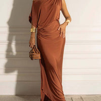 Selvira | Schulterfreies Falten-Maxikleid