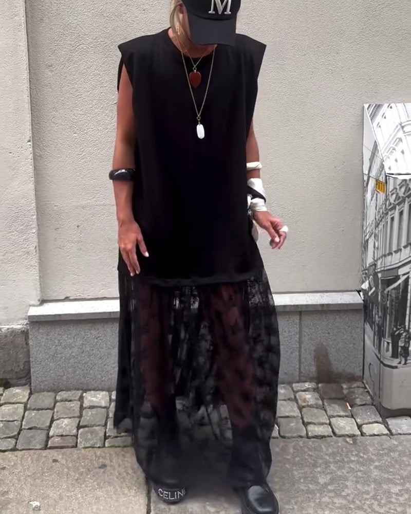 Milani | Patchwork Kleid, ärmellos & aus Mesh