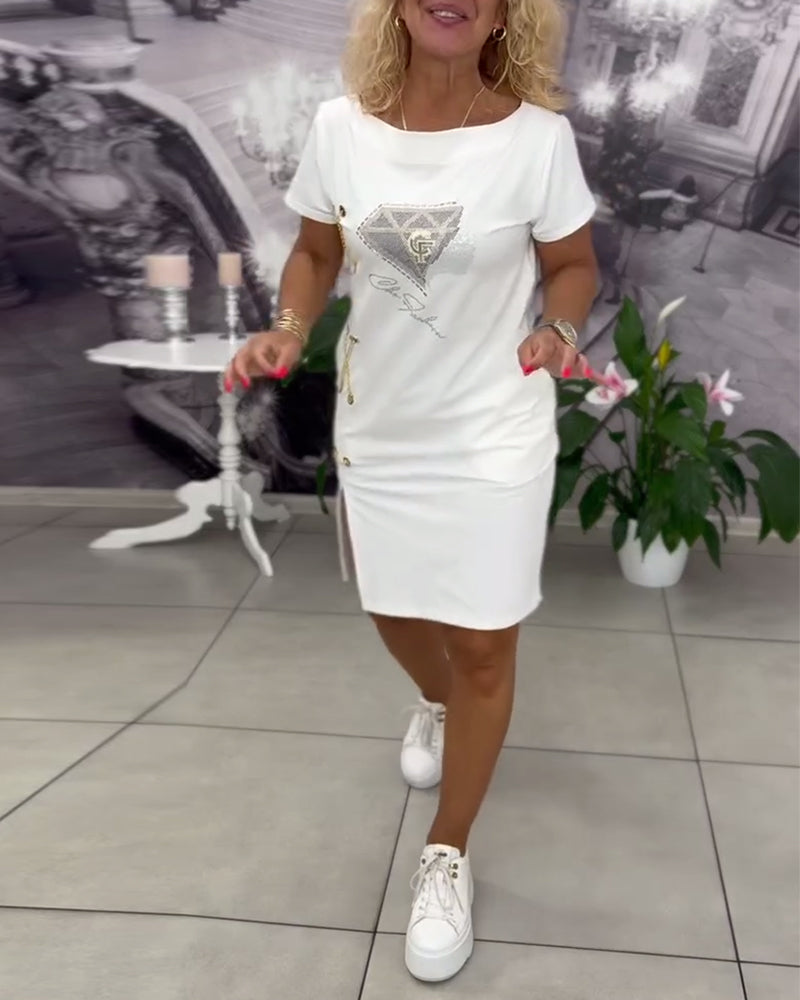 Tarra | Diamant-Grafik-Minikleid