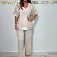 Lenie | Baumwoll-Leinen Anzug mit V-Ausschnitt