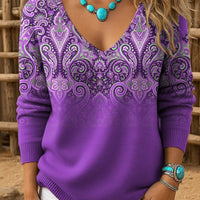 Imtura | Retro Western Strickpullover mit V-Ausschnitt