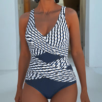 Peach | Gestreifter Crossover-Badeanzug