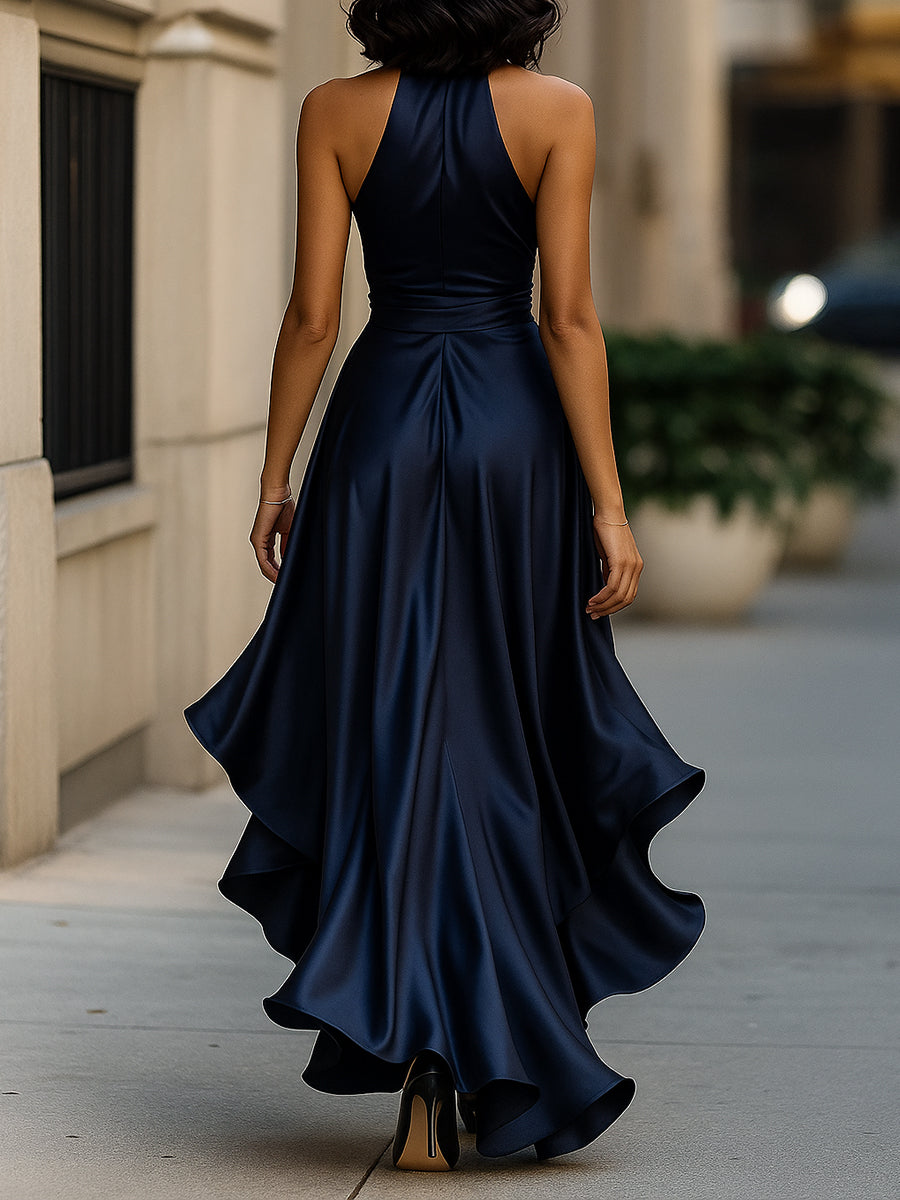 Ren | Satin-Halter-Rüschen-Kleid