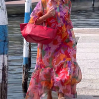 Helena | Bunt bedrucktes Kleid mit lockeren Laternenärmeln