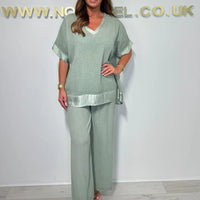 Lenie | Baumwoll-Leinen Anzug mit V-Ausschnitt