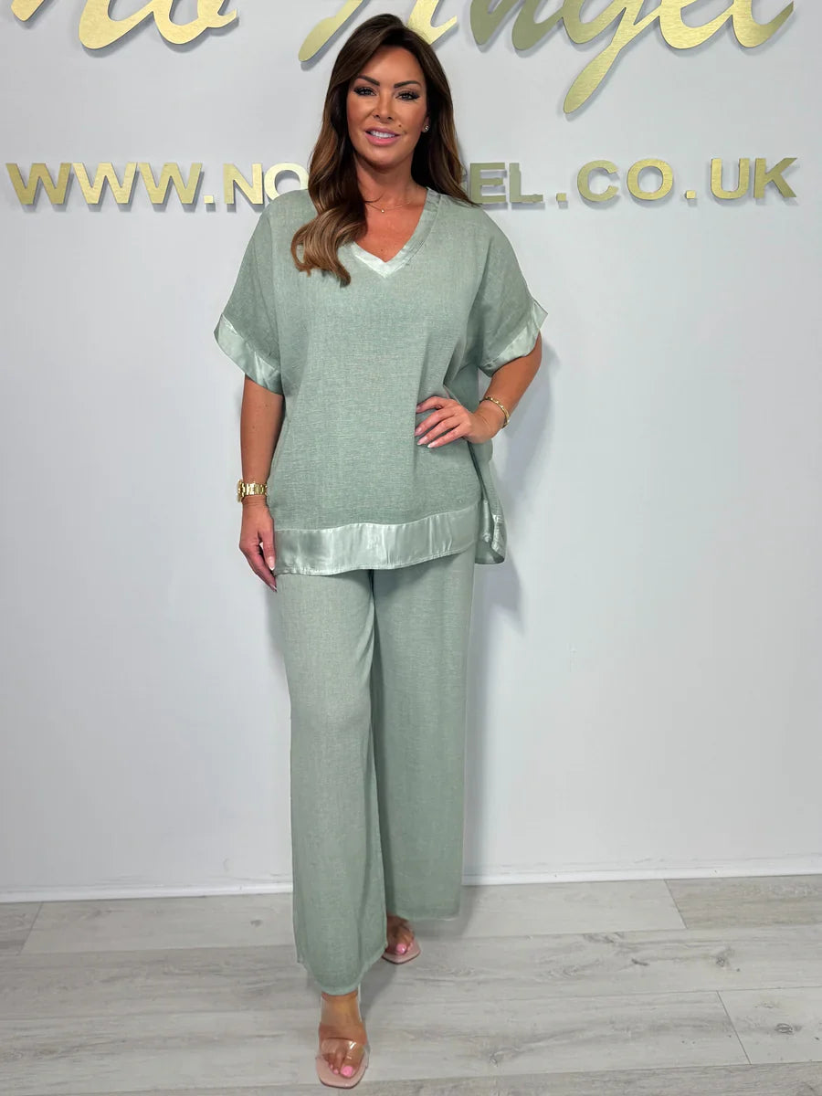 Lenie | Baumwoll-Leinen Anzug mit V-Ausschnitt