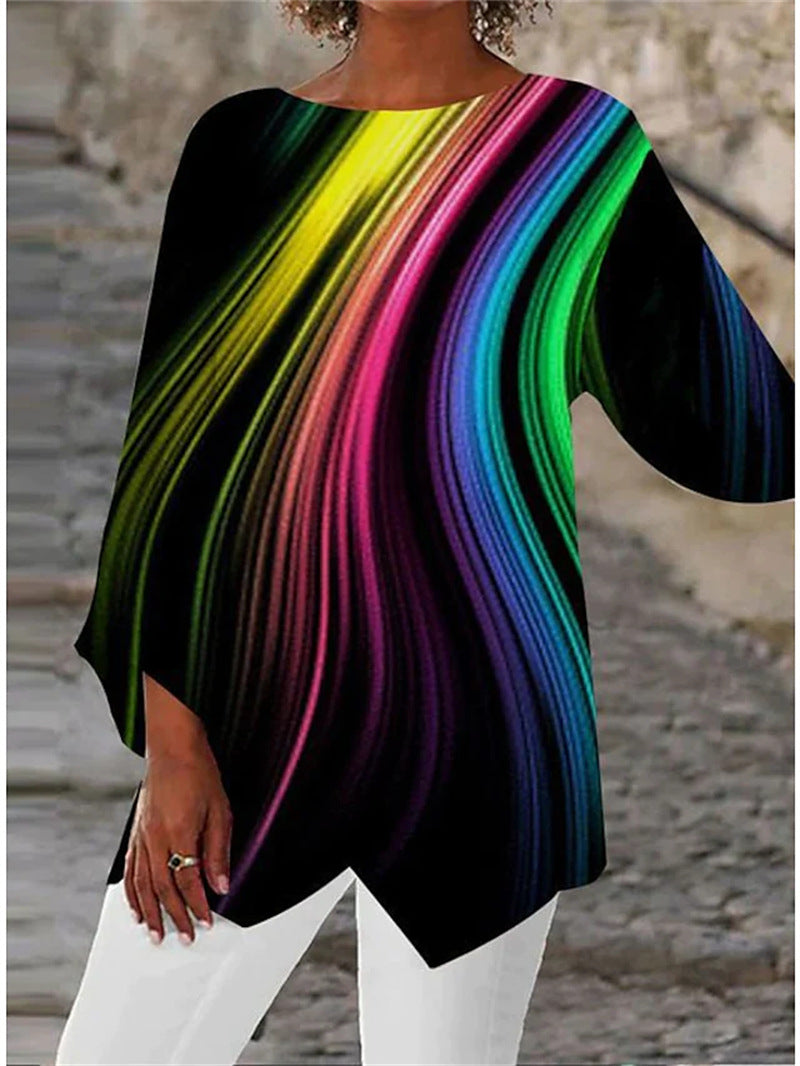 Zella | Bedrucktes Top mit Rundhalsausschnitt und langen Ärmeln