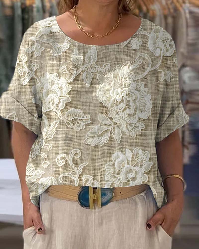 Faye | lässiges T-Shirt im Vintage-Stil mit Blumenmuster