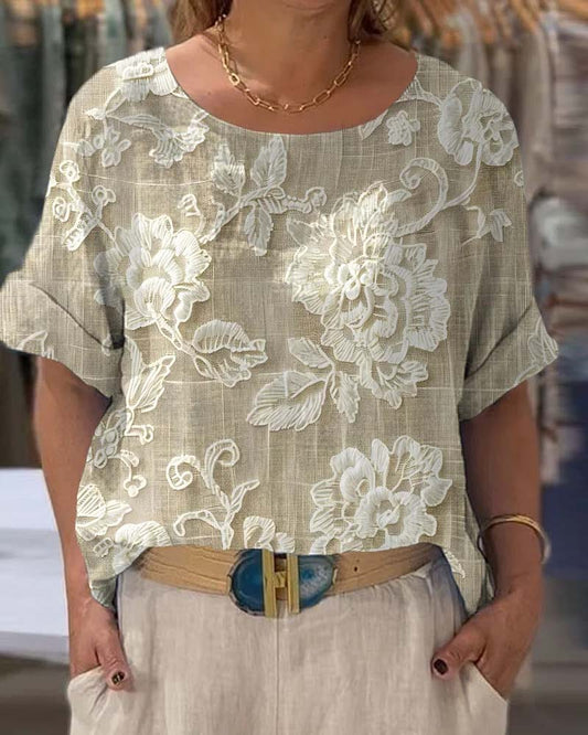 Faye | lässiges T-Shirt im Vintage-Stil mit Blumenmuster