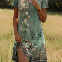 Kara | trendiges Kleid mit Rundhals und floralen indischen Akzenten