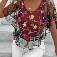 Adeline | elegante Bluse aus schwerem besticktem Netzgewebe