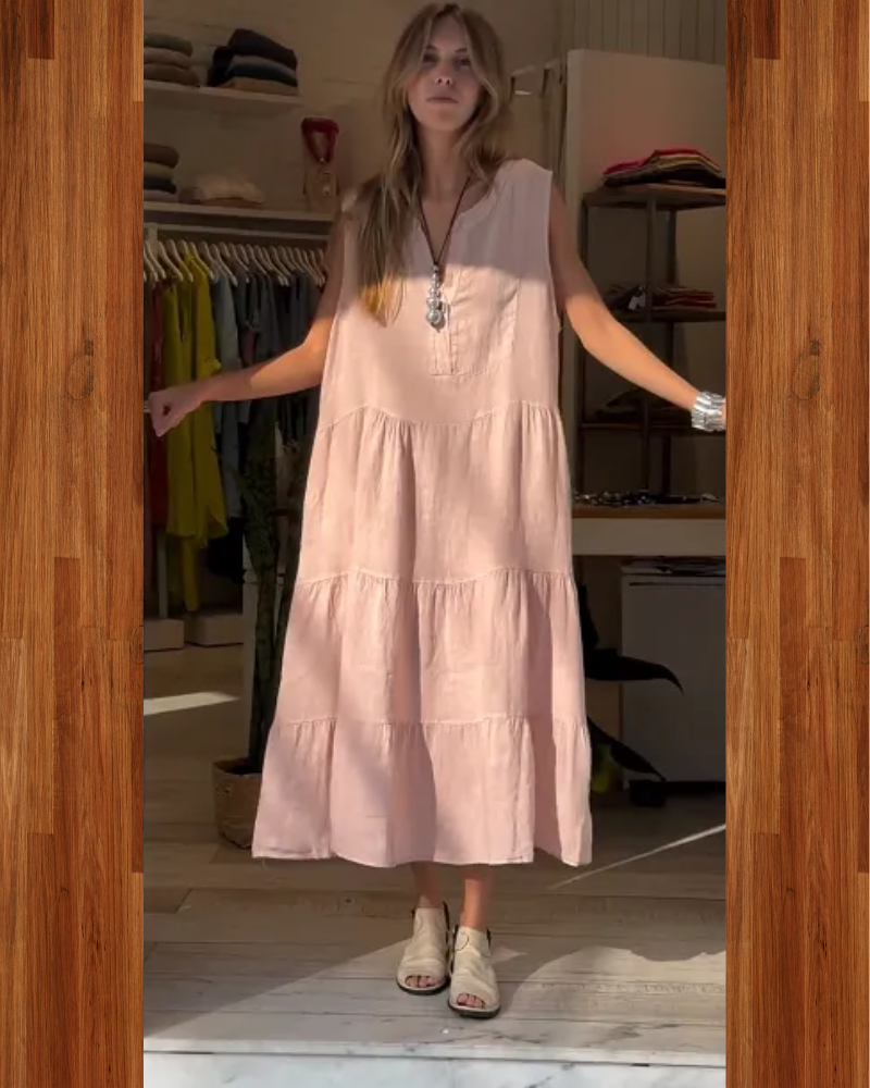 Aromea | Locker geschnittenes ärmelloses Kleid mit Knopfleiste