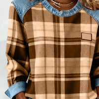 Cassia | Trendiger Karo-Pullover im Denim-Patchwork-Stil