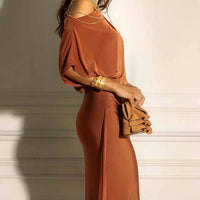 Selvira | Schulterfreies Falten-Maxikleid