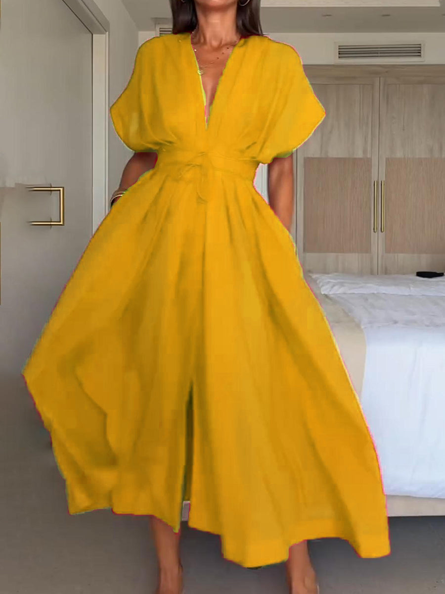 Della | schickes Damenkleid in Midi-Länge mit V-Ausschnitt.