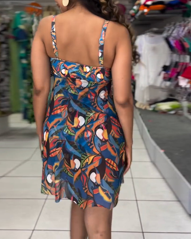 Kimberly | Einteiler Badeanzug mit buntem Druck und Schlitzriemen