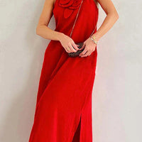 Qincy | Spaghetti-Träger Kleid mit 3D-Blume