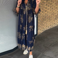 Lilac | 3/4 Ärmiges Maxikleid mit Blumenmuster im Vintage-Look