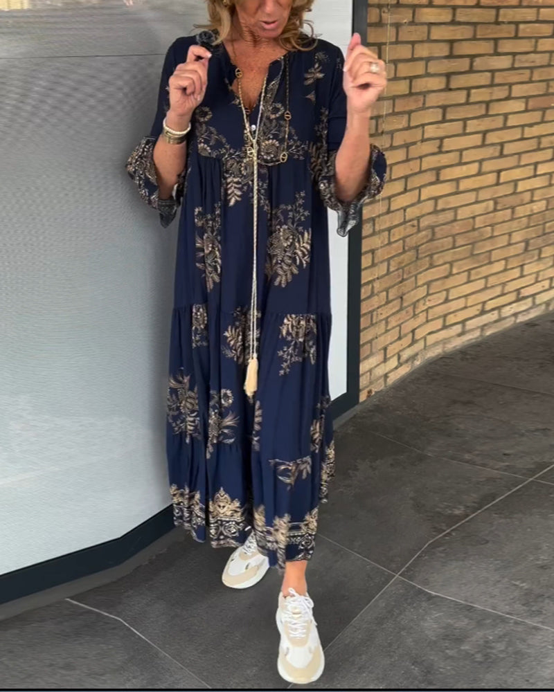 Lilac | 3/4 Ärmiges Maxikleid mit Blumenmuster im Vintage-Look