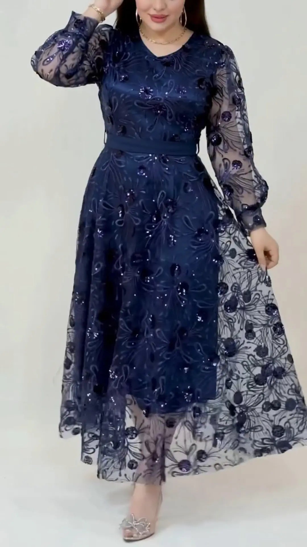 Piviera | Besticktes Mesh-Kleid