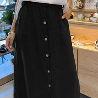 Estera | Midirock aus Leinen mit Knopfleiste und Taschen