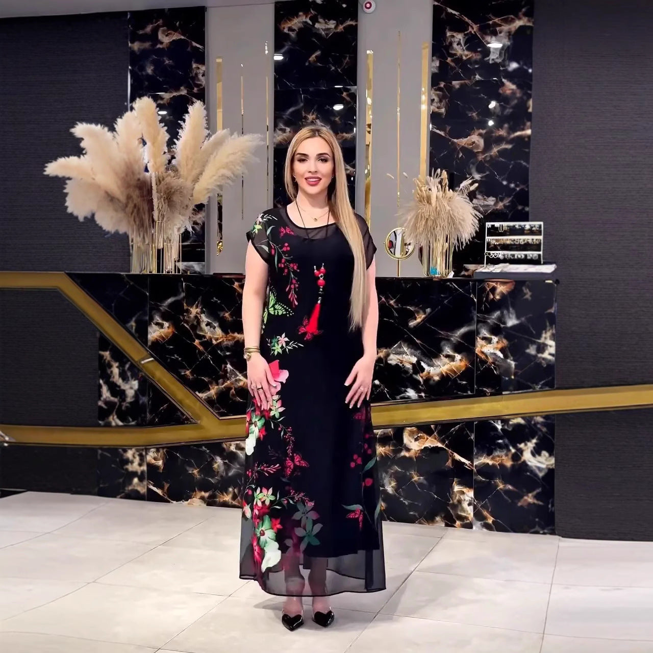 Yara | Chiffon-Midikleid mit Schmetterlingen