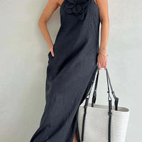 Qincy | Spaghetti-Träger Kleid mit 3D-Blume