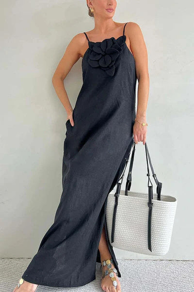 Qincy | Spaghetti-Träger Kleid mit 3D-Blume