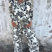 Zayene | Lässiges Damen-Set mit Knopfleiste-Hemd und weitem Bein