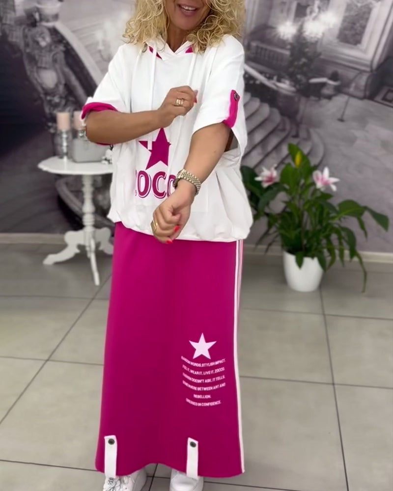 Hasela | Set mit Kapuze Kordelzug bedruckter Rock