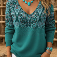 Imtura | Retro Western Strickpullover mit V-Ausschnitt