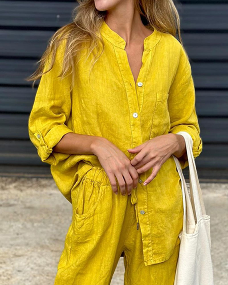 Esmeralda | Hemd mit V-Ausschnitt und Hose aus Baumwolle und Leinen