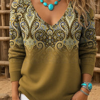 Imtura | Retro Western Strickpullover mit V-Ausschnitt