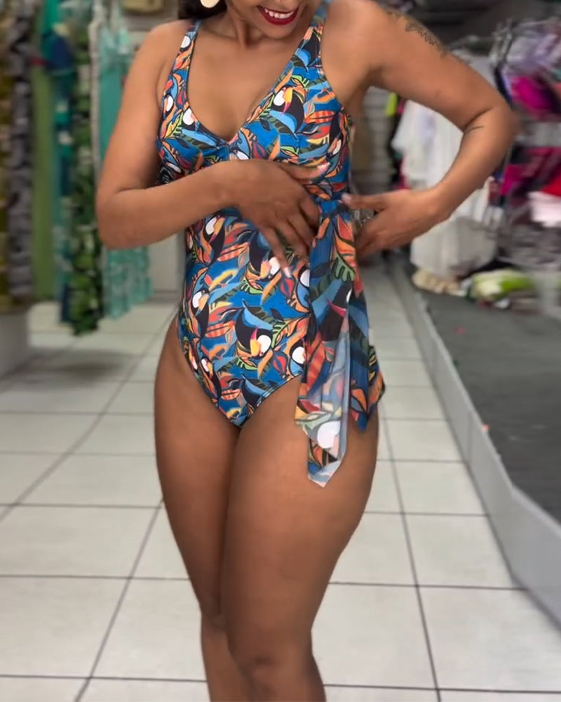 Kimberly | Einteiler Badeanzug mit buntem Druck und Schlitzriemen