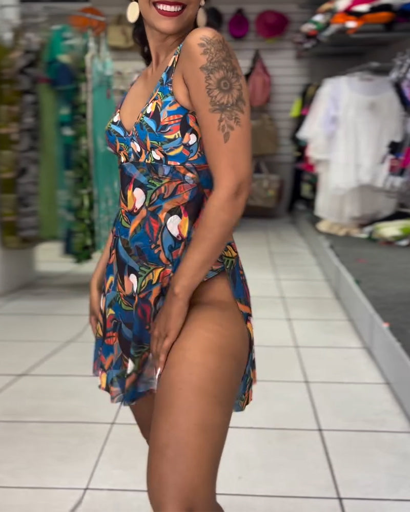 Kimberly | Einteiler Badeanzug mit buntem Druck und Schlitzriemen