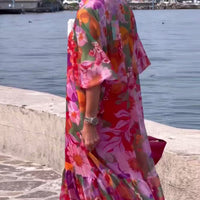 Helena | Bunt bedrucktes Kleid mit lockeren Laternenärmeln