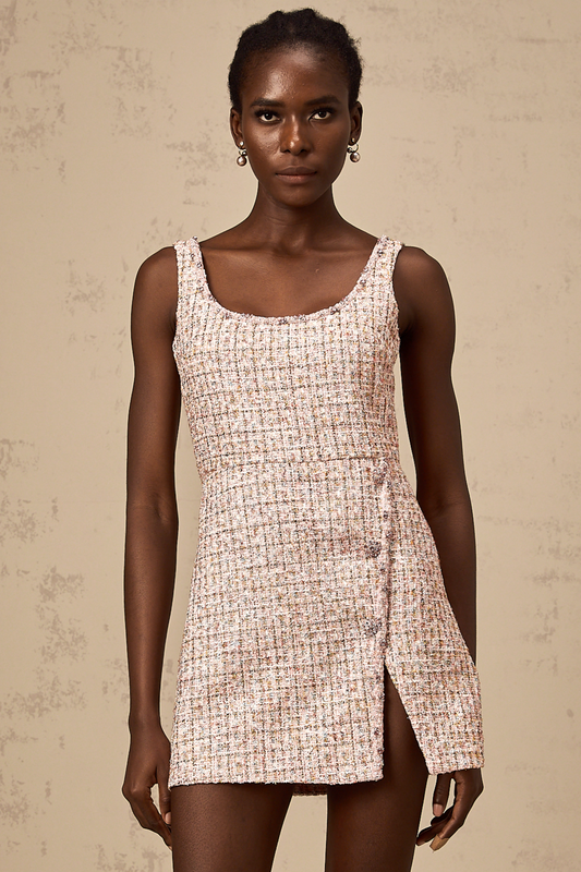 Alexia | stilvolles rosa Minikleid im Tweed-Design