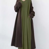 Frieda | elegantes Damenkleid mit V-Ausschnitt und langen Ärmeln