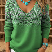 Imtura | Retro Western Strickpullover mit V-Ausschnitt