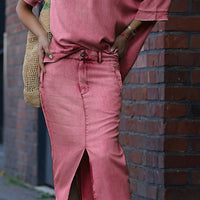 Daph | Denim Schulterfreies Top & Maxirock Set